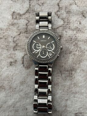 DKNY Silver-Tone Men’s Crystal Bezel Chronograph Watch